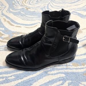 Giorgio Armani Black Leather Men's Boots with Buckle